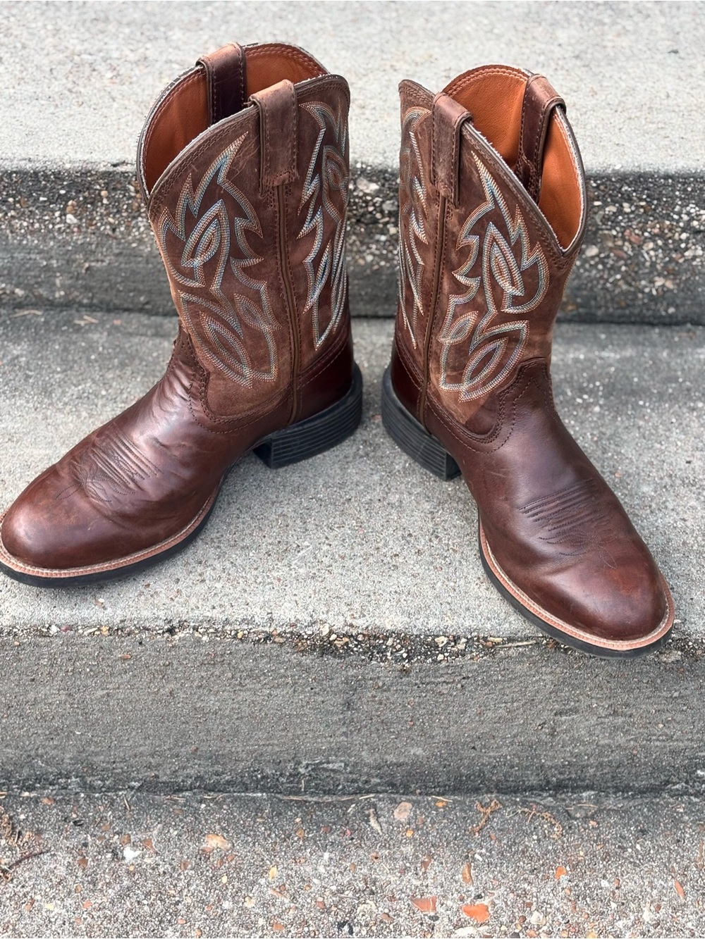 Justin Boots Brown blue Western Leather Pull On Embroidered Men's 10D Cowboy - Picture 2 of 10